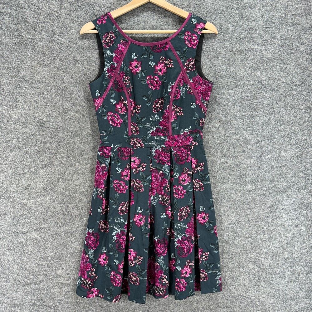 Tristan Dress Women 4 Black Floral Sheath Midi Zipper Lined Cotton Sleeveless